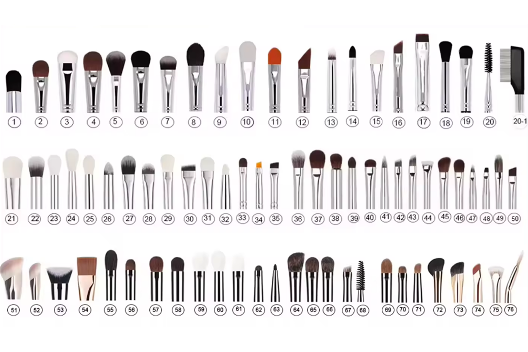 76 professional brush shapes and bristle profiles