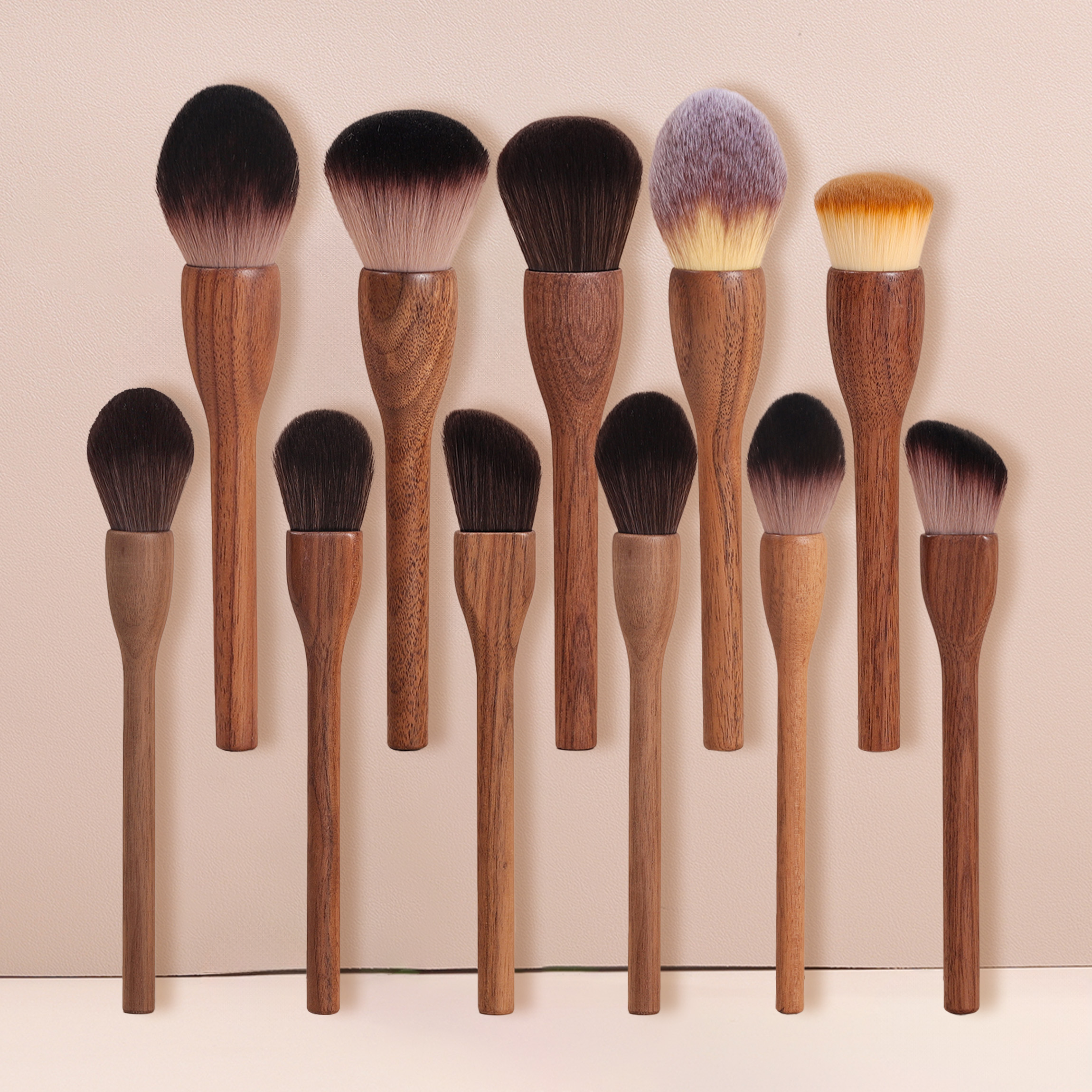 Walnut handle makeup brush collection